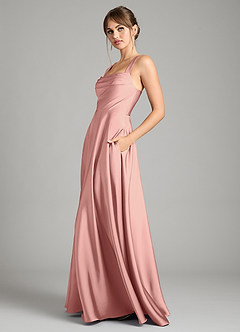 Azazie Shaude Bridesmaid Dresses Rosette A-Line Pleated Stretch Satin Dress image4