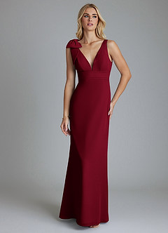 Azazie Taro Bridesmaid Dresses Burgundy Sheath Bow Chiffon Dress image6