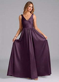 Azazie Keyla Bridesmaid Dresses Plum A-Line Pleated Stretch Satin Dress image4