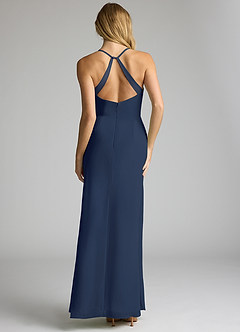 Azazie Becca Bridesmaid Dresses Dark Navy Sheath V-Neck Chiffon Dress image5
