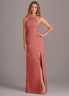 Azazie Jemma Jurken voor bruidsmeisjes Jurk van Chiffon met Kolom Geplooid Antieke Roos image4