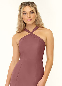 Azazie Rue Bridesmaid Dresses Desert Rose A-Line Halter Chiffon Dress image6