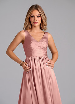 Azazie Keyla Bridesmaid Dresses Rosette A-Line Pleated Stretch Satin Dress image3