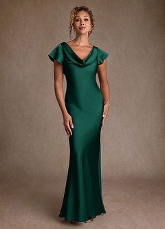 Azazie Shelby Mother of the Bride Dresses Emerald Mermaid Pleated Stretch Satin Dress image4