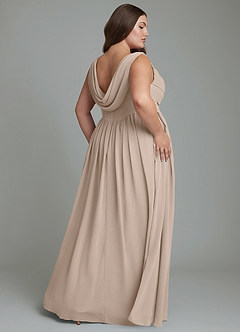 Azazie Novi Robes de demoiselle d'honneur Robe Trapèze en Mousseline de soie Plissé Taupe image2