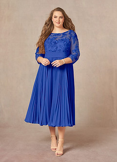 Azazie Tutu Abiti per la Madre della Sposa Abito A-Line in Chiffon in Pizzo con Scollo a Barca Blu Reale image7