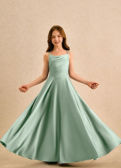 Azazie Coconut Girls Formal Sukienki dla dziewczynek sypiących kwiaty Linia A Pofałdowany Satyna elastyczna Długość podłogi Sukienka image5