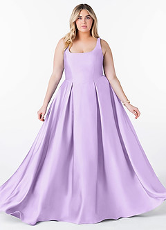 Azazie Neve Vestidos de damas de honor Vestido de Lila de Satén Elástico de Corte Princesa con Con bolsillos image10