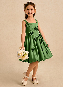 Azazie Lillian vestidos de niña de las flores Vestido Albahaca de Satin Mate de Vestido de princesa con Plisado image4