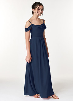 Azazie Alivia Junior Dark Navy A-Line Off the Shoulder Chiffon Dress image3