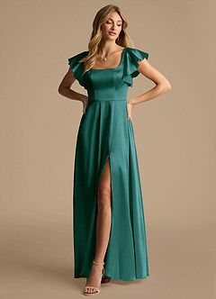 Azazie Bondi Bridesmaid Dresses Pine A-Line Bow Metallic Satin Dress image4