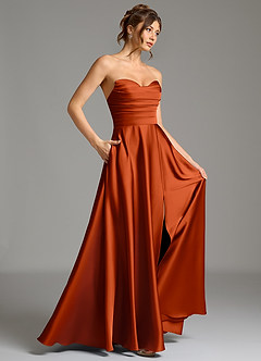 Azazie Ayla Bridesmaid Dresses Paprika A-Line Corset Stretch Satin Dress image6