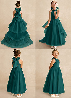 Azazie Bev Flower Girl Dresses Peacock A-Line Convertible Tulle Dress image2