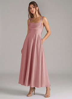 Azazie Shaude Bridesmaid Dresses Dusty Rose A-Line Pleated Stretch Satin Dress image5