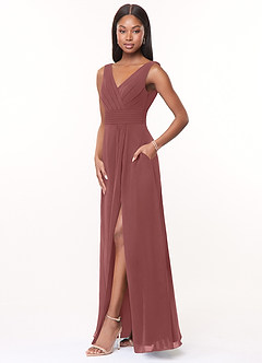 Azazie Karina Bridesmaid Dresses Amethyst A-Line Pleated Chiffon Dress image3
