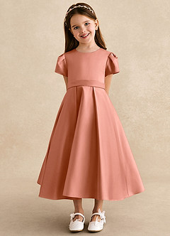 Azazie Princess vestidos de niña de las flores Vestido de Mai Tai de Satin Mate de Corte En A con Plisado image6
