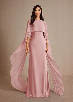 Azazie Milfred Mother of the Bride Dresses Powder Pink Sheath Boatneck Stretch Satin Dress image1