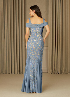 Azazie Claribel Mother of the Bride Dresses Dusty Blue Mermaid Off the Shoulder Lace Dress image2