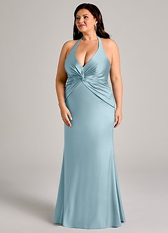 Azazie Valerie Suknie dla druhen Syrena Pofałdowany Satyna elastyczna Do ziemi Sukienka image11