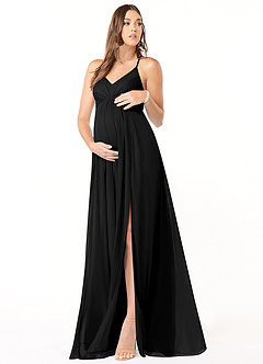 Azazie Annabelle vestidos de dama de honor de maternidad Vestido de Acampanado Cuello en V plisado Largo hasta el piso Malla image1