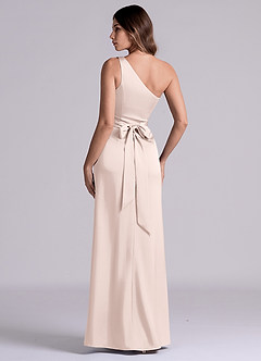 Azazie Phaedra 신부 들러리 드레스 A라인 한쪽 어깨 스트레치 새틴 바닥 길이 드레스 image5