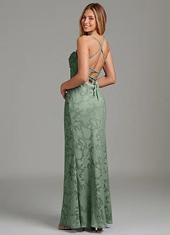 Azazie Ola Bridesmaid Dresses Matcha Mermaid Corset Floral Burnout Dress image2