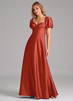 Azazie Fatima Bridesmaid Dresses Rust A-Line Pleated Stretch Satin Dress image4