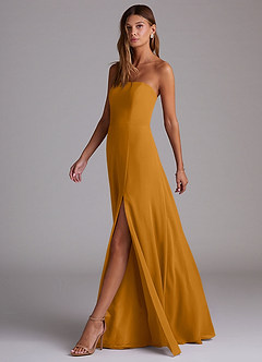 Azazie Wren Bridesmaid Dresses Butterscotch A-Line Side Slit Chiffon Convertible Dress image4