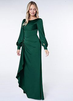Azazie Raye Bridesmaid Dresses Emerald Mermaid Long Sleeve Stretch Satin Dress image3