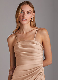 Azazie Lexie Bridesmaid Dresses English Rose Sheath Strapless Stretch Satin Convertible Dress image2