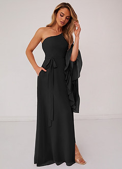 Barbie ♥ Azazie Bridesmaid Dresses Black A-Line Long Sleeve Chiffon Dress image4