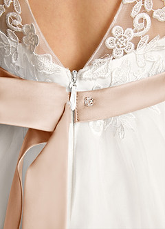 Azazie Lettie Blumenmädchenkleider Ballkleid Spitze Kleid Elfenbein Englisches Rosa image6