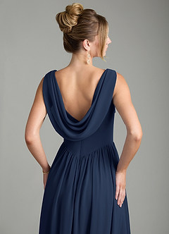 Azazie Novi Vestidos de damas de honor Vestido de Azul Marino Oscuro de Gasa de Corte en A con Plisado image2