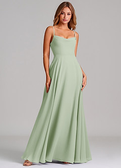 Azazie Elle Bridesmaid Dresses Dusty Sage A-Line Pleated Chiffon Dress image3