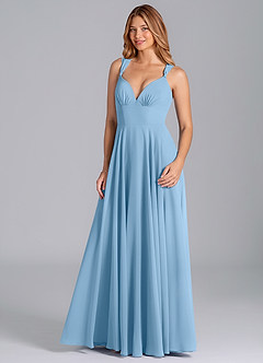 Azazie Darana Bridesmaid Dresses Steel Blue A-Line Corset Chiffon Dress image5