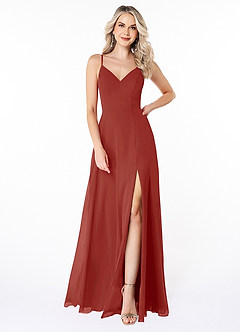 Azazie Lena Abiti da Damigella Abito A-Line in Chiffon Pizzo Terracotta image1