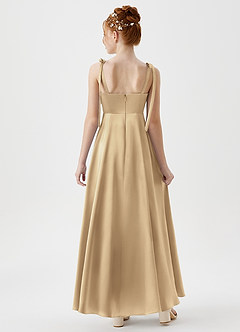 Azazie Rosey Junior A-Linie Herzausschnitt Metallischer Satin Kleid Champagner image2