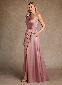 Azazie Easton Mère de la mariée Robes Robe Trapèze en Satin extensible Une épaule Rose Poussiéreuse image2