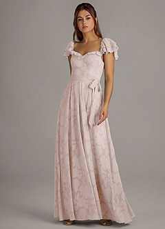 Azazie Aricella Bridesmaid Dresses Blushing Pink A-Line Corset Floral Burnout Dress image3