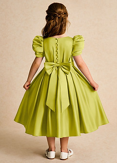 Azazie Miriam Flower Girl Dresses Lemongrass Ball-Gown Pleated Matte Satin Dress image1