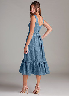 Azazie Alissa Bridesmaid Dresses Steel Blue A-Line with Pockets Floral Burnout Dress image7