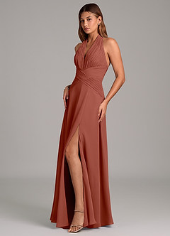 Azazie Elizabeth Bridesmaid Dresses Auburn A-Line Pleated Chiffon Dress image4