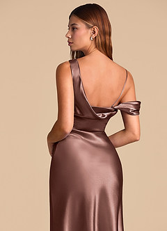Azazie Madelyn Final Sale Espresso Mermaid Off the Shoulder Metallic Satin Convertible Dress image7