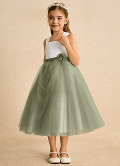Azazie Bonny Abiti da Ragazza di Fiori Abito Principessa in Tulle Plissettato Avorio Pistacchio image4