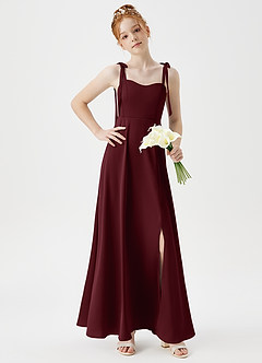 Azazie Rosey Junior Cabernet A-Line Sweetheart Neckline Stretch Satin Dress image3