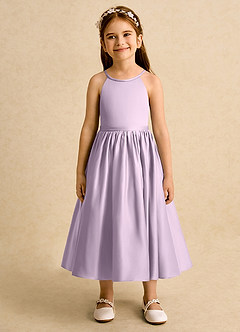 Azazie Indi Flower Girl Dresses Frosted Lilac A-Line Bow Matte Satin Dress image6
