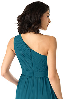 Azazie Mathilda Bridesmaid Dresses Ink Blue A-Line One Shoulder Chiffon Dress image5