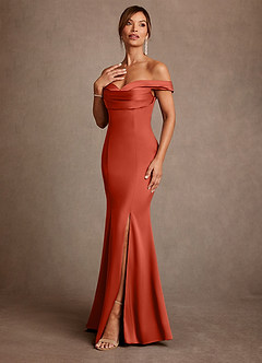 Azazie Boone vestidos de madre de la novia Vestido de Óxido de Satén Elástico de Corte Sirena con Vestidos sin tirantes image4