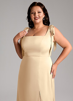 Azazie Frostine Robes de demoiselle d'honneur Robe Trapèze en Satin extensible Arc Champagne image12