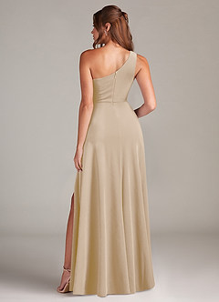Azazie Brooke Bridesmaid Dresses Champagne A-Line One Shoulder Velvet Dress image5